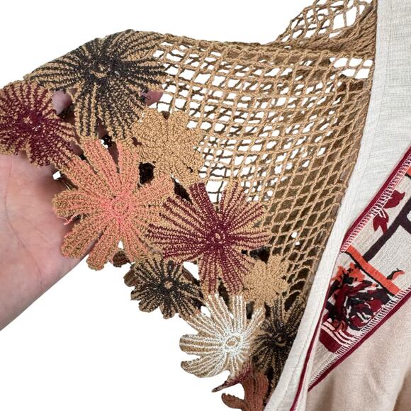 Free People As If Crochet Floral Short Sleeve Embroidered Lightweight Blouse L - Picture 6 of 12